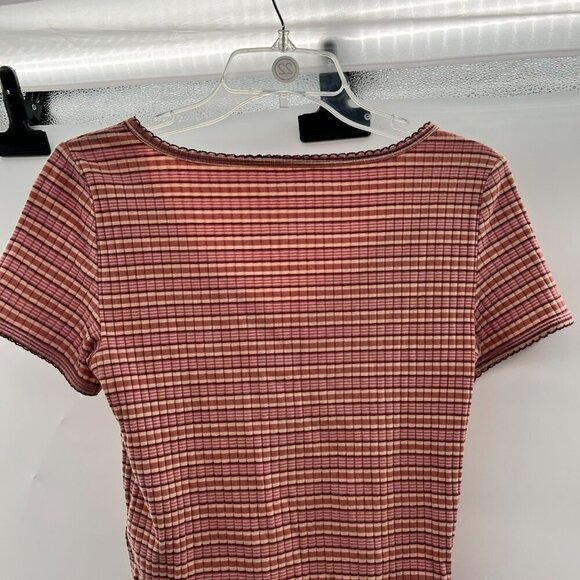 American Eagle Women's Striped Crop Top V-Neck Short Sleeve Multicolor Small - Picture 7 of 9